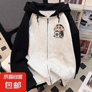 日系韓風(fēng)蠟筆小新連帽衛(wèi)衣女2025秋冬季新款寬松休閑學(xué)生外套上衣 黑色春秋款（雙層面料300克） M 建議95-110斤