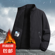 2025冬季立領(lǐng)男人夾克加絨加厚防風(fēng)保暖休閑外套男士寬松工裝棉衣 黑色 加絨 3XL 碼【155-170斤】