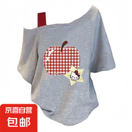 不規則設計感短袖t恤女2025新款夏季露肩寬松顯瘦小個(gè)子遮肉上衣 深灰色-斜肩KT貓蘋(píng)果 M