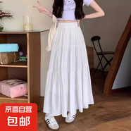 新款高腰顯瘦大擺傘裙純色A字長裙子夏季溫柔風(fēng)氣質(zhì)壓褶半身裙女 1022甜美白#蛋糕裙 S (推薦【85-95斤】)