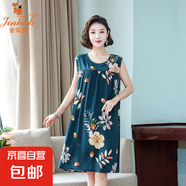 金狐貍棉綢睡裙女夏季新款媽媽睡衣中長款無袖連衣裙人造棉家居服 花色 8號色 XL 【建議90-125斤】