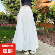 藍(lán)色花苞蓬蓬裙女夏季薄款2025新款韓版高腰顯瘦冰絲燈籠半身裙子 白色 L