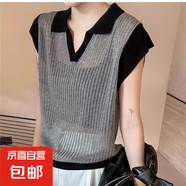 韓版針織短袖t恤女2025新款夏季薄款設(shè)計感polo領(lǐng)飛飛袖上衣 195灰色 均碼