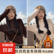 2025新款莫代爾螺紋半高領(lǐng)打底衫內(nèi)搭秋冬季修身長袖t恤女上衣服 917-咖啡色+杏色 3XL 建議140-155斤