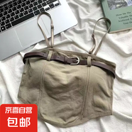 別致吊帶背心女裝新款2023夏季抹胸設(shè)計感小眾修身短款辣妹上衣服 卡其 XL  115-125斤