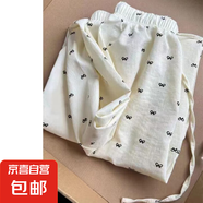 蝴蝶結(jié)波點奶白色休閑褲子女2024夏季寬松直筒遛彎闊腿褲子CYD 杏色 3XL