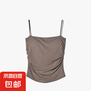 其他品牌辣妹純欲褶皺吊帶背心女夏季細肩帶內搭甜辣風無袖小上衣外穿顯瘦 咖色 均碼 【80-120斤】