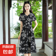 新款彈力緞面中長(zhǎng)款系帶顯瘦顯高連衣裙媽媽遮肉收腰洋氣裙子 梔子花 6XL 建議155-170斤