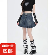 夏季辣妹甜辣風小個子褲a字裙裙子高腰包臀黑色顯瘦半身裙短裙女 藍色 L