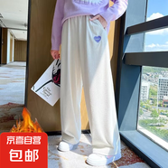 女童闊腿褲秋冬2024新款兒童加厚直筒衛(wèi)褲女大童一體加絨休閑褲子 XGT-K41加絨-米白色加絨 120