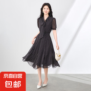 法式復(fù)古波點(diǎn)氣質(zhì)連衣裙系帶領(lǐng)下擺多片拼接設(shè)計(jì)2025夏季新款高貨 波點(diǎn) M