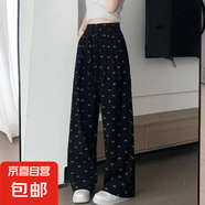蝴蝶結(jié)波點奶白色休閑褲子女2024夏季寬松直筒遛彎闊腿褲子CYD 黑色 3XL