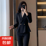 西裝套裝女正裝職業(yè)工作服氣質(zhì)美容院酒店足浴技師珠寶店西服外套 黑色外套+西褲 4XL (建議138-148斤左右)
