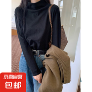 2025新款莫代爾螺紋半高領(lǐng)打底衫內(nèi)搭秋冬季修身長袖t恤女上衣服 917-黑色 3XL 建議140-155斤