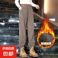 保暖燈芯絨哈倫褲子男女新款秋冬外穿加絨加厚休閑松緊腰寬松ZHFS 燕麥色【男女同款】 L