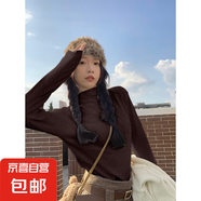 2025新款莫代爾螺紋半高領(lǐng)打底衫內(nèi)搭秋冬季修身長袖t恤女上衣服 917-咖啡色 3XL 建議140-155斤