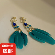 無(wú)耳洞耳夾波西米亞風(fēng)羽毛流蘇耳環(huán)復古孔雀綠耳墜小眾氣質(zhì)耳飾女 耳夾-金色-綠色