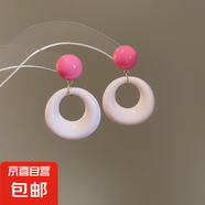 銀針亞克力圓形耳環(huán)春夏多巴胺百搭耳釘女清新甜美耳飾小眾高級感 銀針-粉色