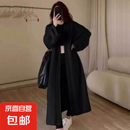 針織開衫女裝長款過膝慵懶風(fēng)韓版休閑毛衣百搭風(fēng)衣外套H18 黑色 L