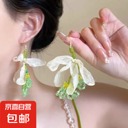 銀針彩色水晶花朵流蘇耳環(huán)甜美小清新耳鉤耳墜韓系高級感耳飾批發(fā) 2#耳鉤-綠色