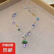 夏日波西米亞多巴胺花朵珍珠項(xiàng)鏈甜美可愛(ài)少女鎖骨鏈時(shí)尚百搭頸鏈 項(xiàng)鏈-綠色-蘑菇
