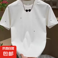 圓領T恤男款2025夏季新款韓風高級感簡奢半袖刺繡t恤男潮牌體恤衫 白色【刺繡重磅貴族棉T】 L