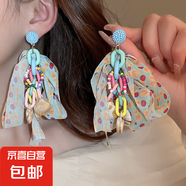 銀針彩色水晶花朵流蘇耳環(huán)甜美小清新耳鉤耳墜韓系高級(jí)感耳飾批發(fā) 30#鋼針-藍(lán)色