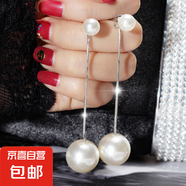 銀針韓國氣質(zhì)長款耳環(huán)珍珠耳釘歐美時尚個性耳墜簡約流蘇耳飾批發(fā) 銀針-銀色