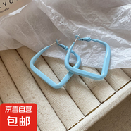 銀針春夏季彩色方形耳圈ins時(shí)尚簡約少女耳環(huán)輕奢小眾設(shè)計(jì)感耳飾 銀針-藍(lán)色