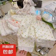 25夏季新款女童花邊外穿褲子女孩休閑寬松防蚊褲寶寶韓版洋氣褲88 KX7【花邊褲】-黃色碎花 120 碼（建議身高100-110cm）