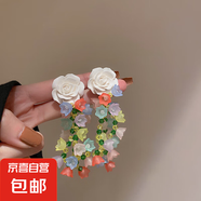 銀針彩色水晶花朵流蘇耳環(huán)甜美小清新耳鉤耳墜韓系高級感耳飾批發(fā) 14#銀針-亞克力-彩色
