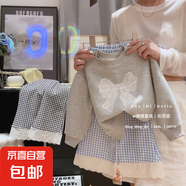 兒童春秋季新款蕾絲蝴蝶節(jié)衛(wèi)衣女童法式優(yōu)雅元?dú)馍倥畬偕噬弦?灰色 140碼（建議身高125-135cm)