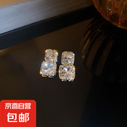 925銀針韓國東大門時尚新款個性潮鑲鉆方塊耳環(huán)耳墜網紅氣質耳飾 銀針。金色