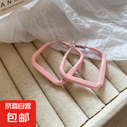 銀針春夏季彩色方形耳圈ins時(shí)尚簡約少女耳環(huán)輕奢小眾設(shè)計(jì)感耳飾 銀針-粉色