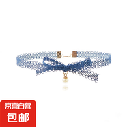 日韓甜美少女霧霾灰藍(lán)色蕾絲蝴蝶結(jié)愛(ài)心項(xiàng)鏈CHOKER頸鏈短款鎖骨鏈 藍(lán)縷空蝴蝶結(jié)鎖骨鏈