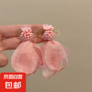 銀針彩色水晶花朵流蘇耳環(huán)甜美小清新耳鉤耳墜韓系高級感耳飾批發(fā) 31#銀針-粉色