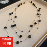 鑲鉆人造水晶款樹脂圓圈項(xiàng)鏈小眾簡約輕奢風(fēng)鎖骨鏈新款百搭項(xiàng)飾女 42#項(xiàng)鏈-黑色雙層
