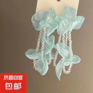 銀針彩色水晶花朵流蘇耳環(huán)甜美小清新耳鉤耳墜韓系高級(jí)感耳飾批發(fā) 4#銀針-綠色
