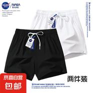 NASA BASE運動冰絲短褲夏季男士直筒寬松速干褲休閑三分褲跑步褲 61620#黑色+61620#白色 M