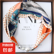 磁扣絲巾網(wǎng)紅夏季高級感護頸小長條多功能懶人系列細窄緞面磁力扣 圓點馬車 57*13CM