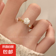 荊棘山茶花開口戒指女甜美少女心個性姐妹玫瑰花朵閨蜜對戒 茶花開口
