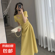 連衣裙女2025夏季新款鏤空法式氣質(zhì)顯瘦設(shè)計(jì)收腰赫本風(fēng)長(zhǎng)裙ZHFS 黃色 M