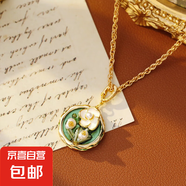 莫奈梵高vintage油畫風(fēng)感項鏈巴洛克珍珠蝴蝶花瓣毛衣鏈吊墜 18K金+綠色+白色
