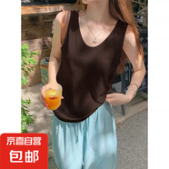 夏季新款雪花棉涼感吊帶背心寬松休閑潮流百搭外穿內(nèi)搭冰絲打底衫 K26-深咖色 2XL 建議130-140斤