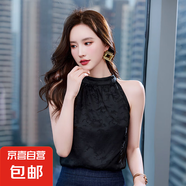 仿真絲掛脖吊帶背心女2025春夏新款設(shè)計(jì)感上衣職業(yè)裝內(nèi)搭打底衫 黑色 （RF0071） 3XL 碼127-135斤