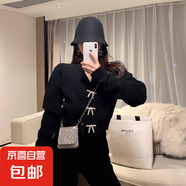 2025年秋新款紅色毛衣女設計感小眾蝴蝶結(jié)針織衫寬松短款V領外套 黑色 均碼