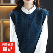 毛衣馬甲女背心春秋2025新款針織衫無袖坎肩鏤空百搭上衣短款馬夾 2034藍色 L  【建議110斤-120斤】