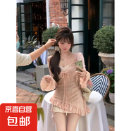 純欲風(fēng)甜美吊帶裙女春夏修身顯瘦蕾絲碎花連衣裙+罩衫上衣兩件套 兩件套 XL 【建議120-130斤】