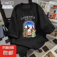 純棉短袖T恤男士潮牌印花人物字母圖案夏季寬松上衣ZYFS 黑色 A-5772【100%純棉】 2XL 【130-145】
