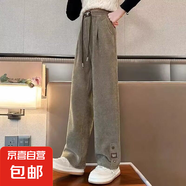 春秋季2024女童燈芯絨中大童韓版褲子新款高腰秋款女童闊腿褲子 BBE-A41【卡其雙鈕燈芯絨單褲】 140